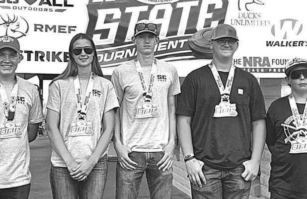 Among the top award winners in the state skeet competition were Scott City team members (from left) Hayden Wiechman, Piper Fox, Spencer Cramer, Dominic Allen and Derick McKinney.