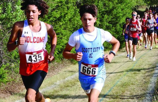 Scott City junior Michael Hermosillo runs near the front of the pack during the season opening cross-country meet at Great Bend last Thursday. (Record Photo)