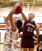 WCHS junior Breanne Ricke (22) blocks a shot attempt by Dighton’s Lily Beach. (Record Photo) WCHS junior Breanne Ricke (22) blocks a shot attempt by Dighton’s Lily Beach. (Record Photo)