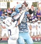 A Wray defender is unable to strip the ball from Scott City tight end Jackson Rumford’s hands as the junior makes the catch and then pulls away to complete the 32 yard touchdown play during the second quarter of last Friday’s win. (Record Photo) SC opens up passing attack with 5 TDs, 277 yards in 54-22 romp over Eagles