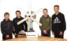 Members of the national award winning Wind Chill team with their turbine project from Dighton Middle School are (from left) Rangler Price, Cordell Davis, Westin Johnson and Charlie Vogel. (Record Photo) national champions