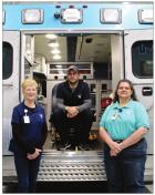 C.J. Davis, an Advanced-EMT (left) and Scott County EMS director Brenda Heimlich-Birney are the only full-time paid emergency services staff. John Lara, an EMT seeking certification as a paramedic, recently joined the department on a part-time basis. (Rec near the breaking point