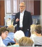 Adam Hamilton, Democratic candidate for the U.S. Senate, during a campaign stop last week in Scott City. (Record Photo)