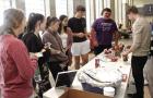 Customers were waiting in line as they watched sophomore Camren LaPlant mixing one of his chocktails. (Record Photo) market day