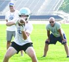 SCHS head coach Jim Turner (left) and offensive coordinator Brian Gentry look on as players go through offensive drills during their summer camp. (Record Photo) Beavers take first step in rebuilding backfield