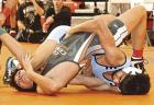 Scott City sophomore Uli Armendariz puts Romeo Beougher (Clay Center) on his back for a fall during the 106-pound consolation finals at the Abilene Invitational last Saturday. (Record Photo) Scott City sophomore Uli Armendariz puts Romeo Beougher (Clay Center) on his back for a fall during the 106-pound consolation finals at the Abilene Invitational last Saturday. (Record Photo)