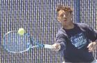 Scott City junior Ayden Presson hits a return shot during singles action in the GWAC tournament hosted by SCHS on Monday. (Record Photo) SC sweeps singles, doubles in winning third straight GWAC title