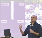 Brownie Wilson with the Kansas Geological Survey discusses rainfall maps of GMD No. 1 which correlate with groundwater declines across the five-county area. (Record Photo)