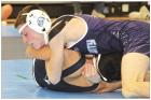 SCHS freshman Evan Fry puts Cimarron’s Aaron Garcia to his back and gets the fall during the consolation semi-finals of the Scott City Classic on Saturday. Fry added a win in the consolation finals to claim a bronze medal. (Record Photo) Article Image Alt Text