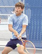 SCHS junior Brant Powelson gets ready to hit a backhand return during the doubles championship match at the GWAC tournament on Monday. (Record Photo)