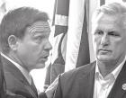 Florida Gov. Ron DeSantis (R), left, speaks with House Minority Leader Kevin McCarthy on Aug. 5. who needs policy?