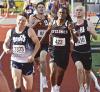 SCHS senior Peyton Bergner sprints for the finish line as the Beavers had the fastest time during the prelims of the 4x400m relay during last Friday’s action in the Class 3A state track championships. (Record Photo)