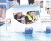 Scott City Middle School fourth graders demonstrated their creativity and seamanship during the annual cardboard boat regatta held last Wednesday at the Scott City swimming pool. Navigating “The Jenny” were Bowen Kerr (left) and Maddox Brown. Nearly e