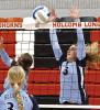 Getting a block against Cimarron during regional tournament action on Monday is SCHS sophomore Adda Gossman. (Record Photo)