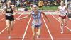 Scott City senior Heather Wren allows herself a smile as she leans for the finish line to earn a silver medal in the 400m in the Class 3A state finals on Saturday. (Record Photo)